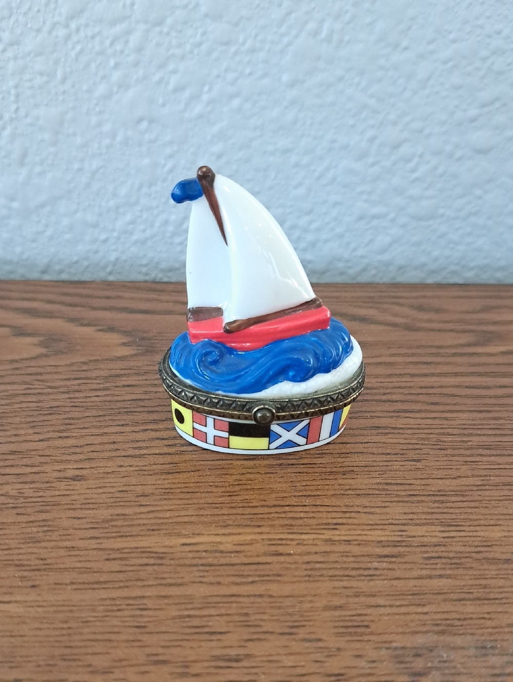 Midwest Of Cannon Falls Sailboat Porcelain Hinged Box with Nautical Flag